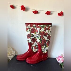 NEW Dolce & Gabbana Red Floral Rain Boots 41 Made in Italy🇮🇹